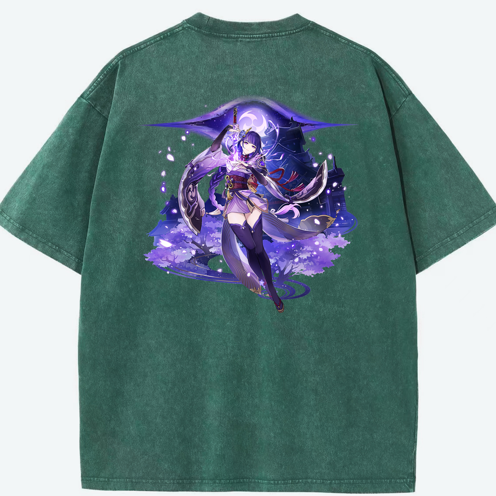 げんし神 雷電将軍 らいでんしょうぐん genshin Raiden Shogun 綿100% ヴィンテージ風 半袖Tシャツ（背面プリント）